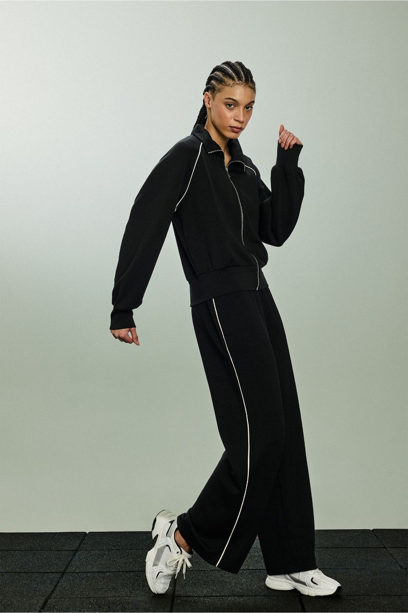 Kadın Siyah Wide Leg Geniş Paça Standart Boy Modal Sporcu Pantolon