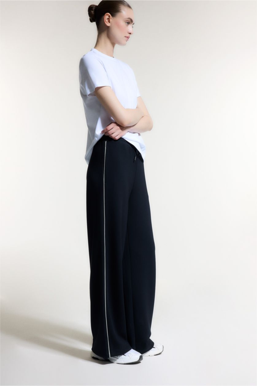 Kadın Siyah Wide Leg Geniş Paça Standart Boy Modal Sporcu Pantolon