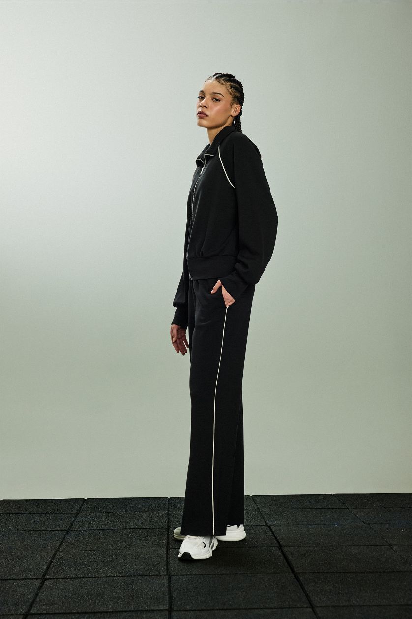 Kadın Siyah Wide Leg Geniş Paça Standart Boy Modal Sporcu Pantolon