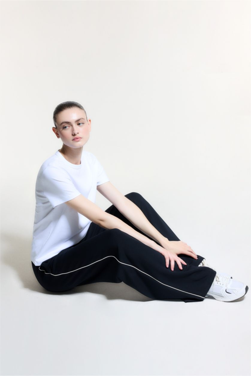 Kadın Siyah Wide Leg Geniş Paça Standart Boy Modal Sporcu Pantolon