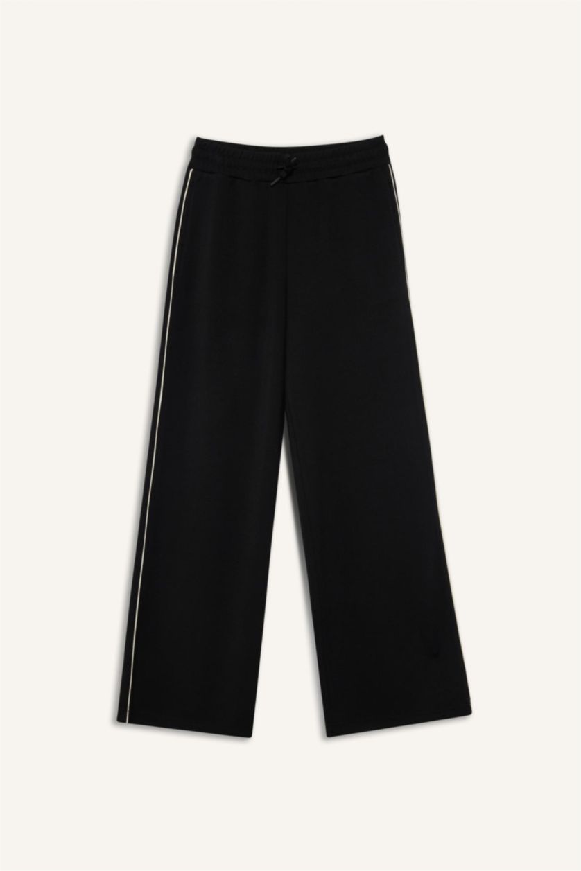 Kadın Siyah Wide Leg Geniş Paça Standart Boy Modal Sporcu Pantolon