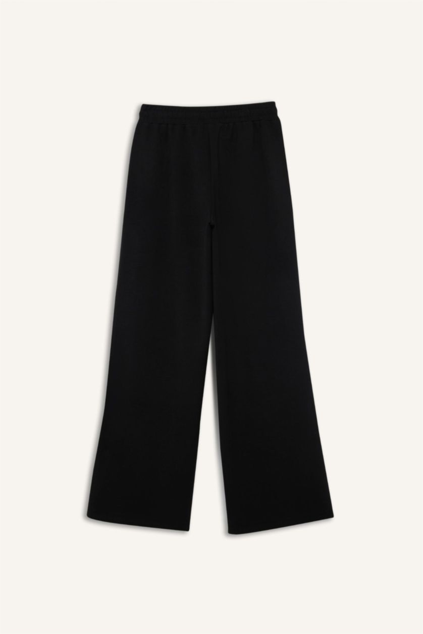 Kadın Siyah Wide Leg Geniş Paça Standart Boy Modal Sporcu Pantolon