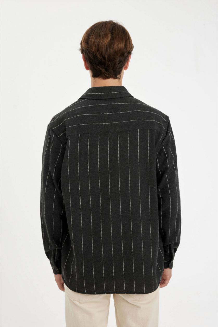 Ерлер Антрацит релакс пішімі жолақ Ұзын жеңді көйлек