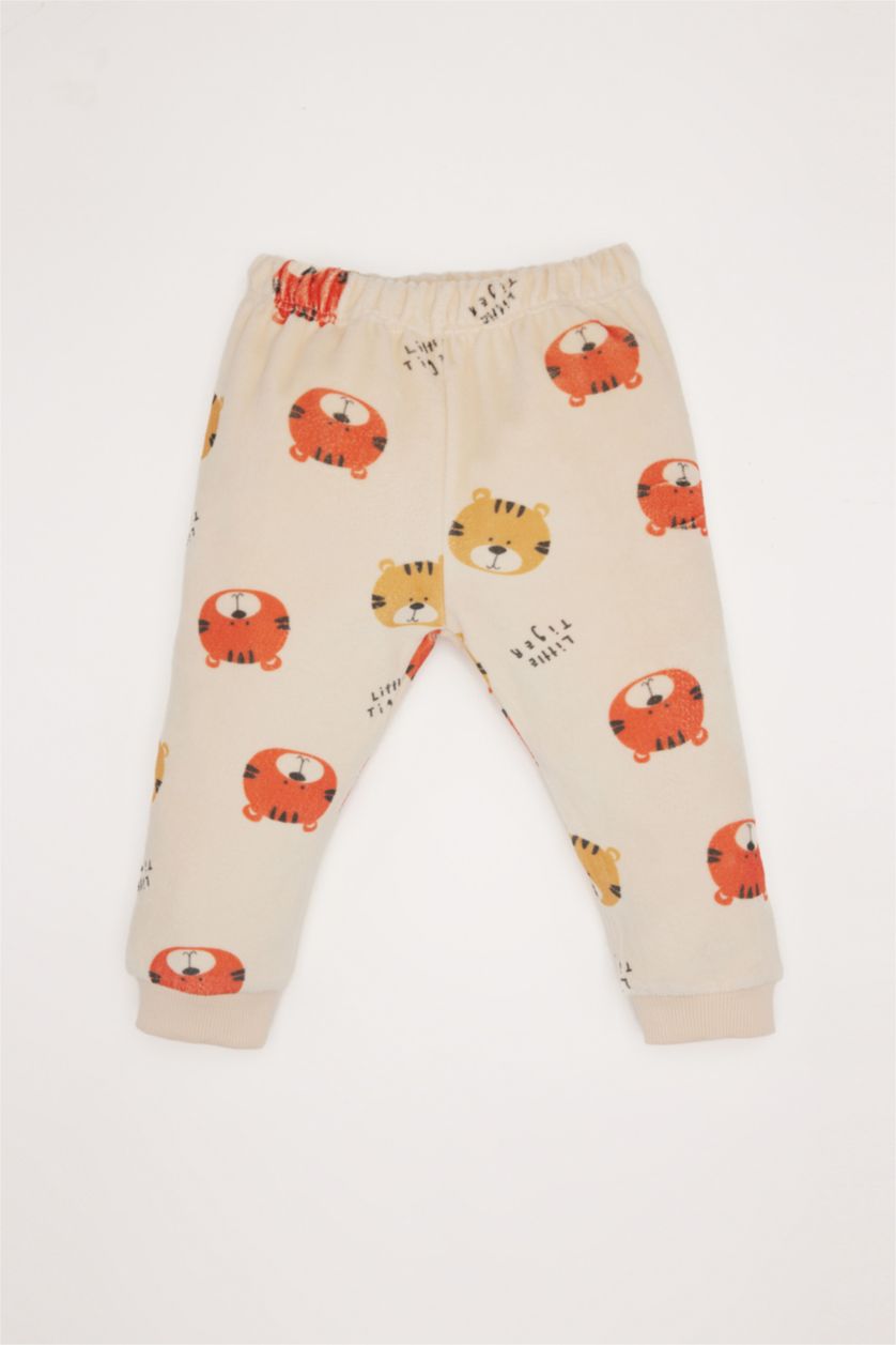 BABY BOY Sand Baby Boy Patterned Velvet Top Bottom 2 Piece Pajama Set