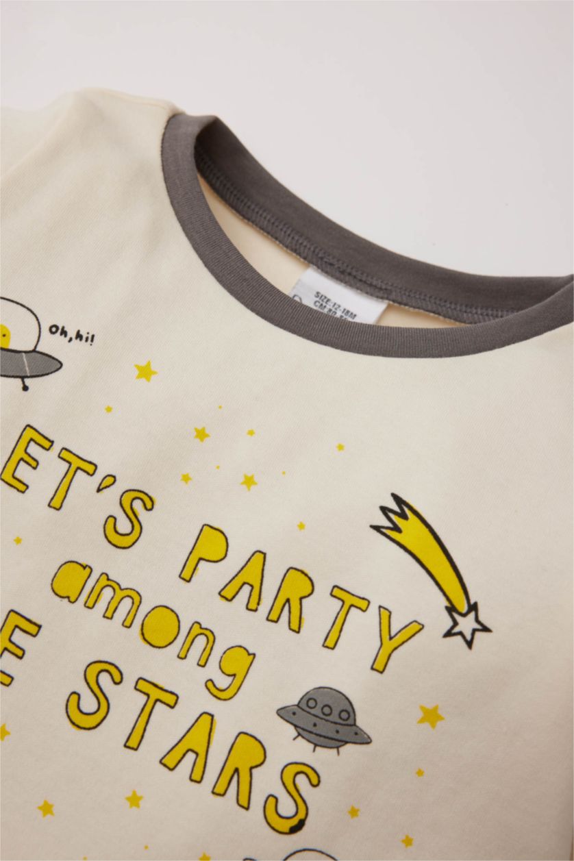 Erkek Bebek Antrasit Erkek Bebek Pijama Takımı Baskılı Uzun Kollu Üst Beli Lastikli Uzun Alt