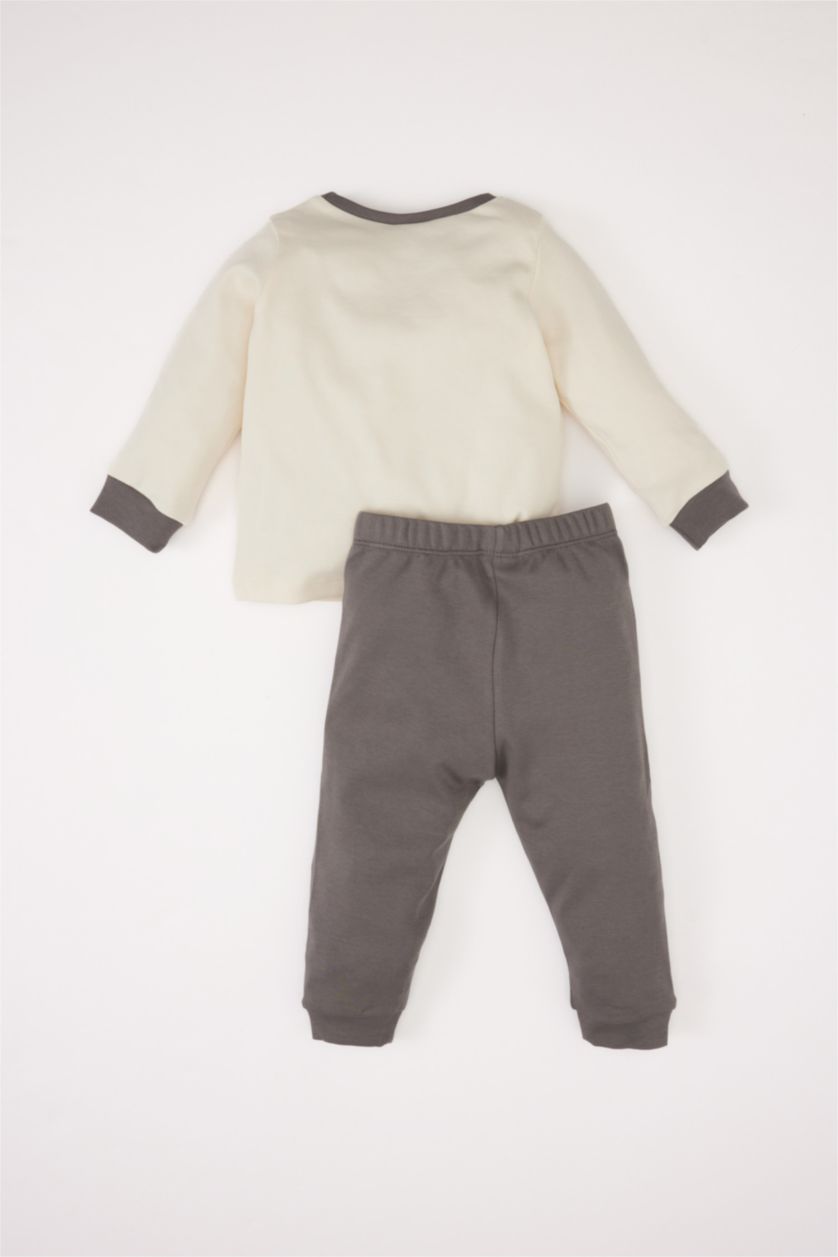 Erkek Bebek Antrasit Erkek Bebek Pijama Takımı Baskılı Uzun Kollu Üst Beli Lastikli Uzun Alt