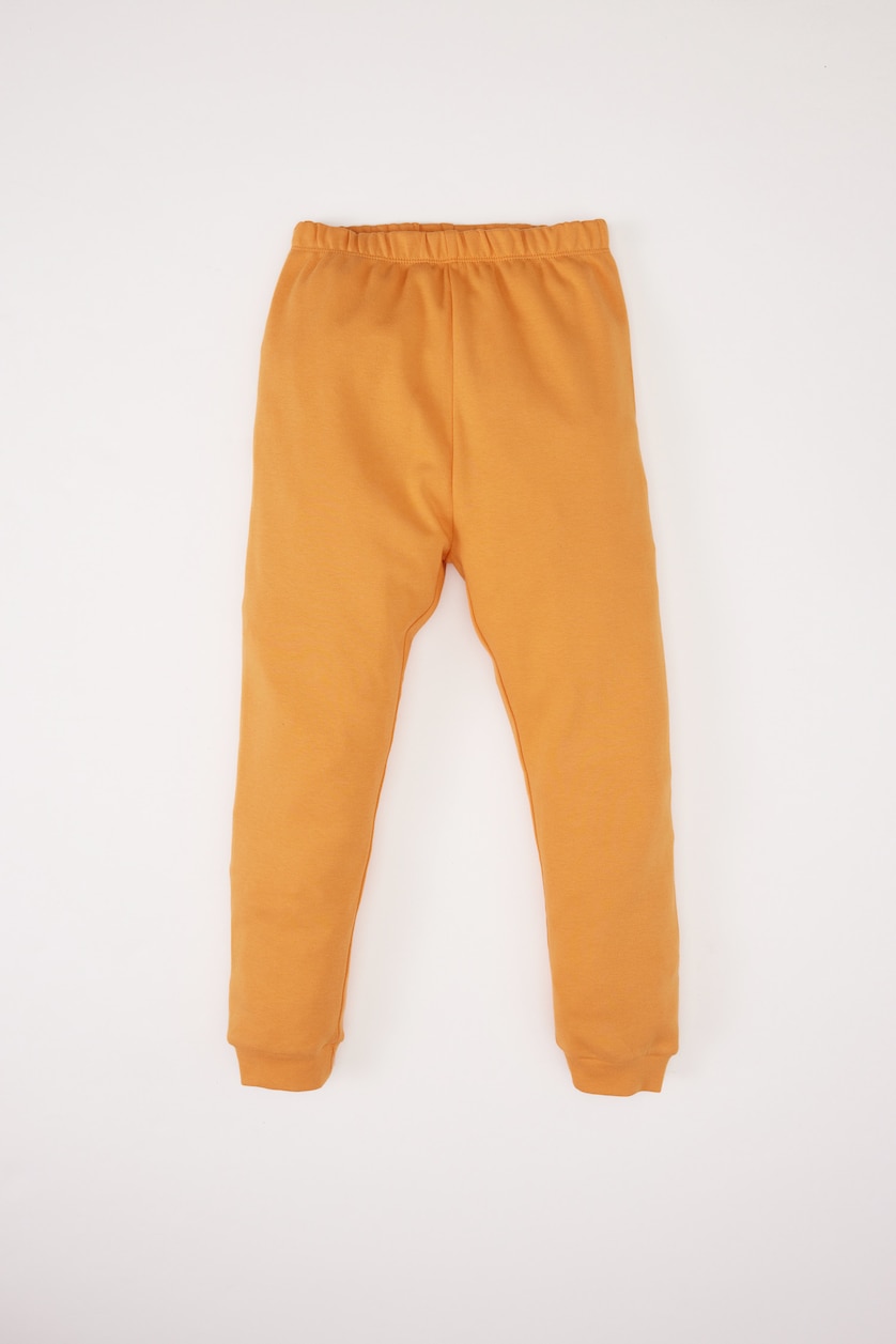 Erkek Bebek Turuncu Erkek Bebek Pijama Takımı Aslan Baskılı Uzun Kollu Üst Beli Lastikli Uzun Alt