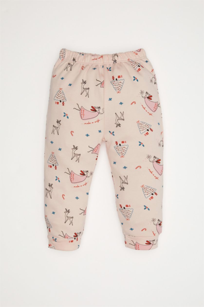 Kız Bebek Pembe Kız Bebek Pijama Takımı Yılbaşı Temalı Uzun Kollu Üst Uzun Alt