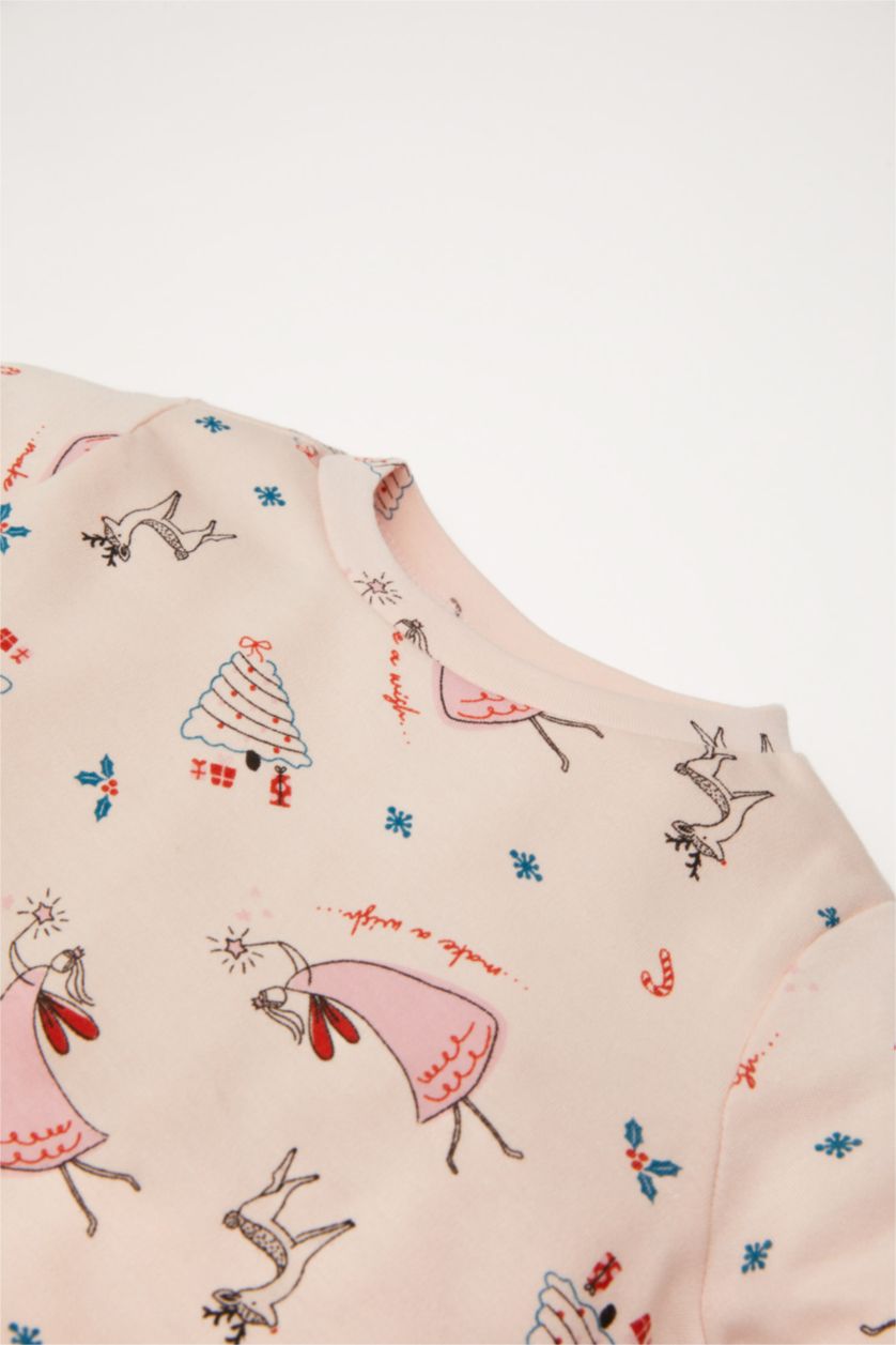 Kız Bebek Pembe Kız Bebek Pijama Takımı Yılbaşı Temalı Uzun Kollu Üst Uzun Alt