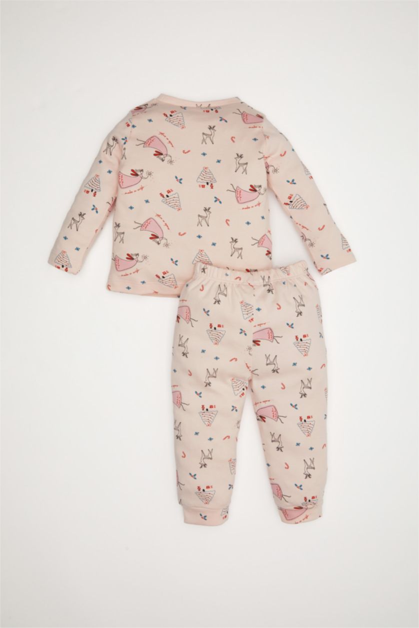 Kız Bebek Pembe Kız Bebek Pijama Takımı Yılbaşı Temalı Uzun Kollu Üst Uzun Alt
