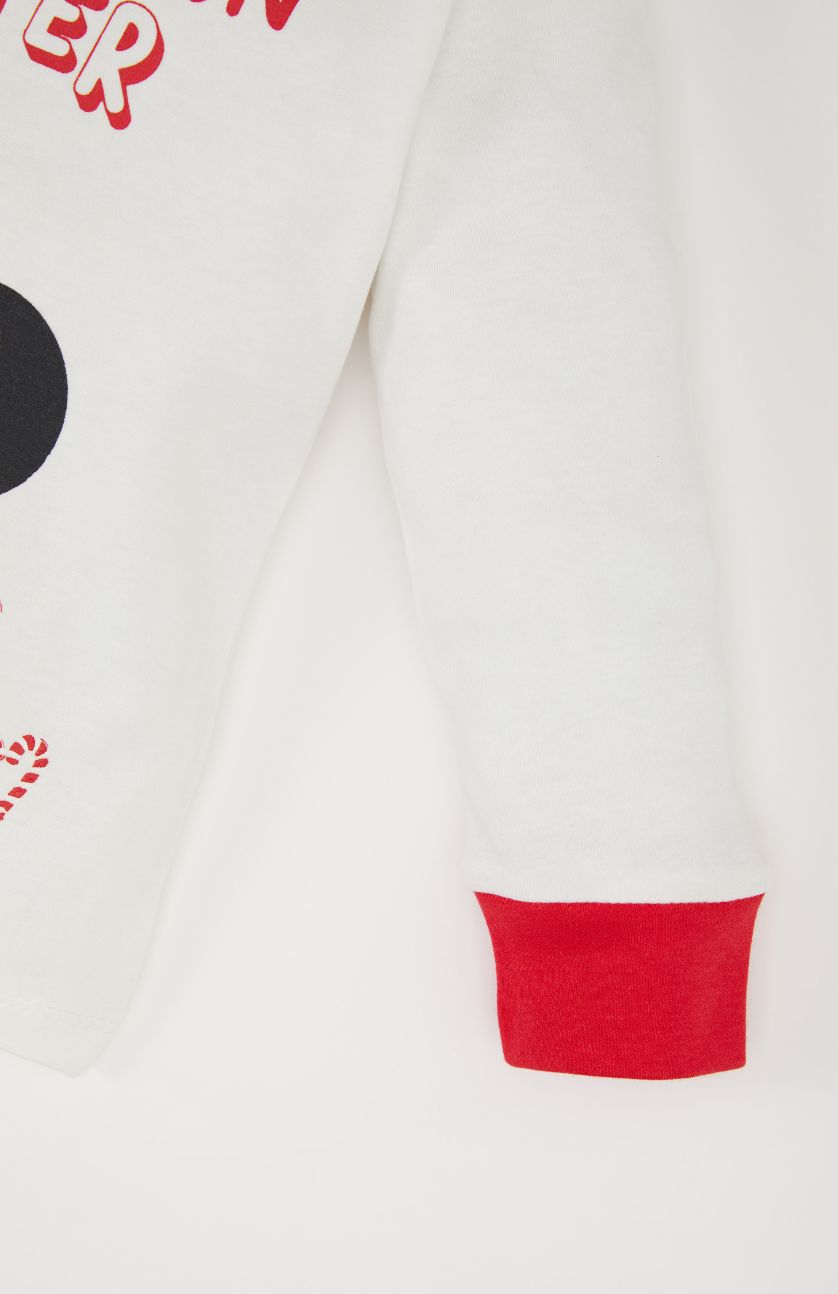 Kız Bebek Kırmızı Disney Mickey & Minnie Yılbaşı Temalı Pijama Takımı Uzun Kollu Üst Beli Lastikli Alt Kız Bebek