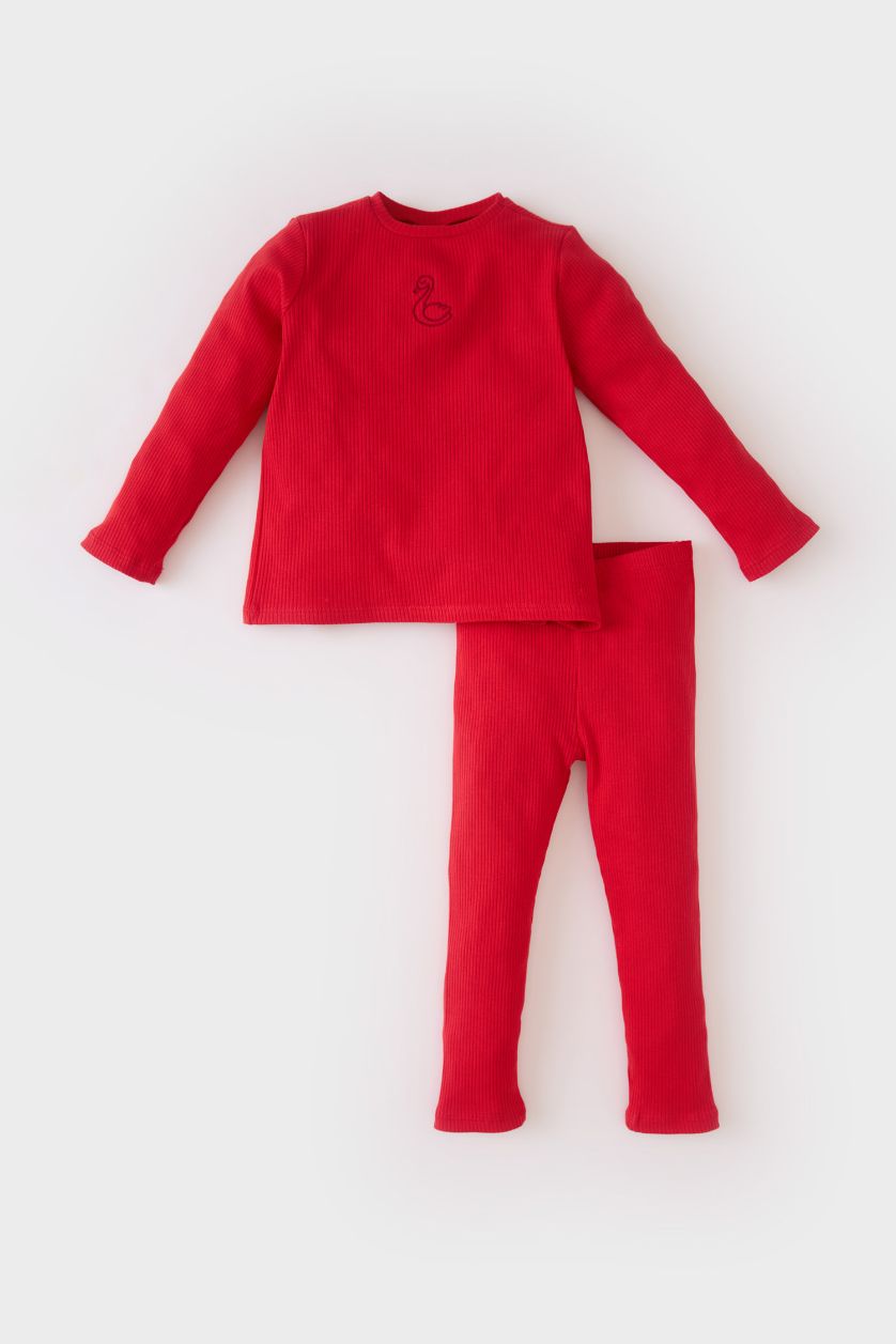 BABY GIRL Red Baby Girl Embroidered Top Bottom 2 Piece Pajama Set
