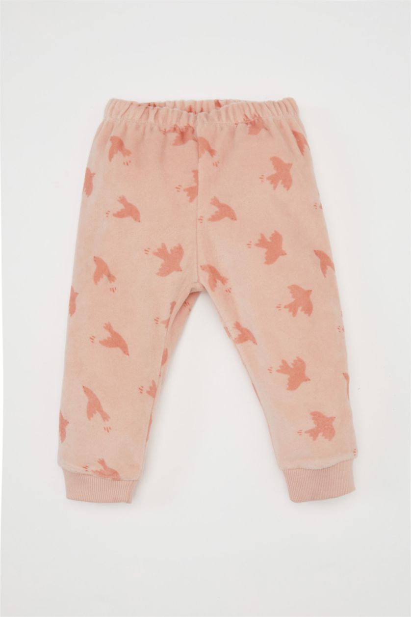 طفلة صغيرة زهري فاتح طقم بيجاما بيبي بناتي كم طويل قصة عادية - قطعتين