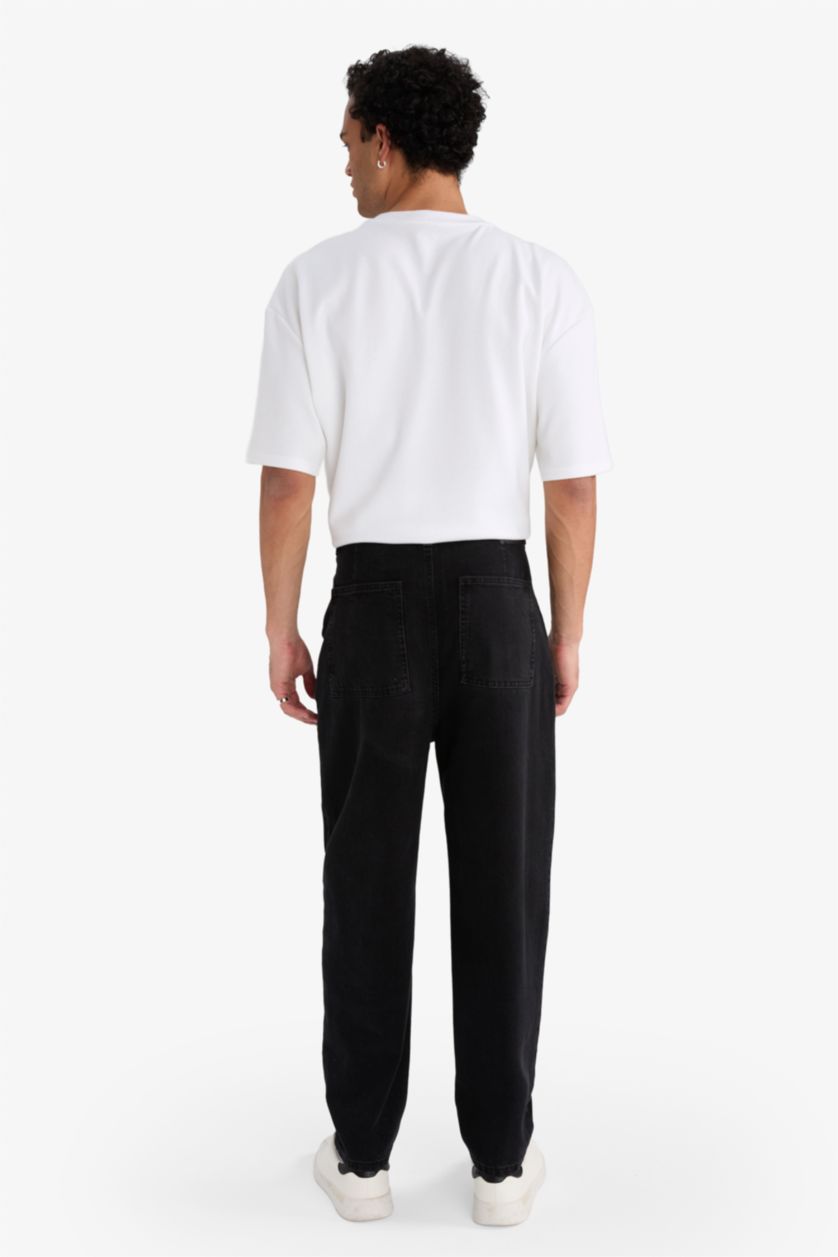 Ерлер қара Balloon Fit кең балақты джинс шалбар