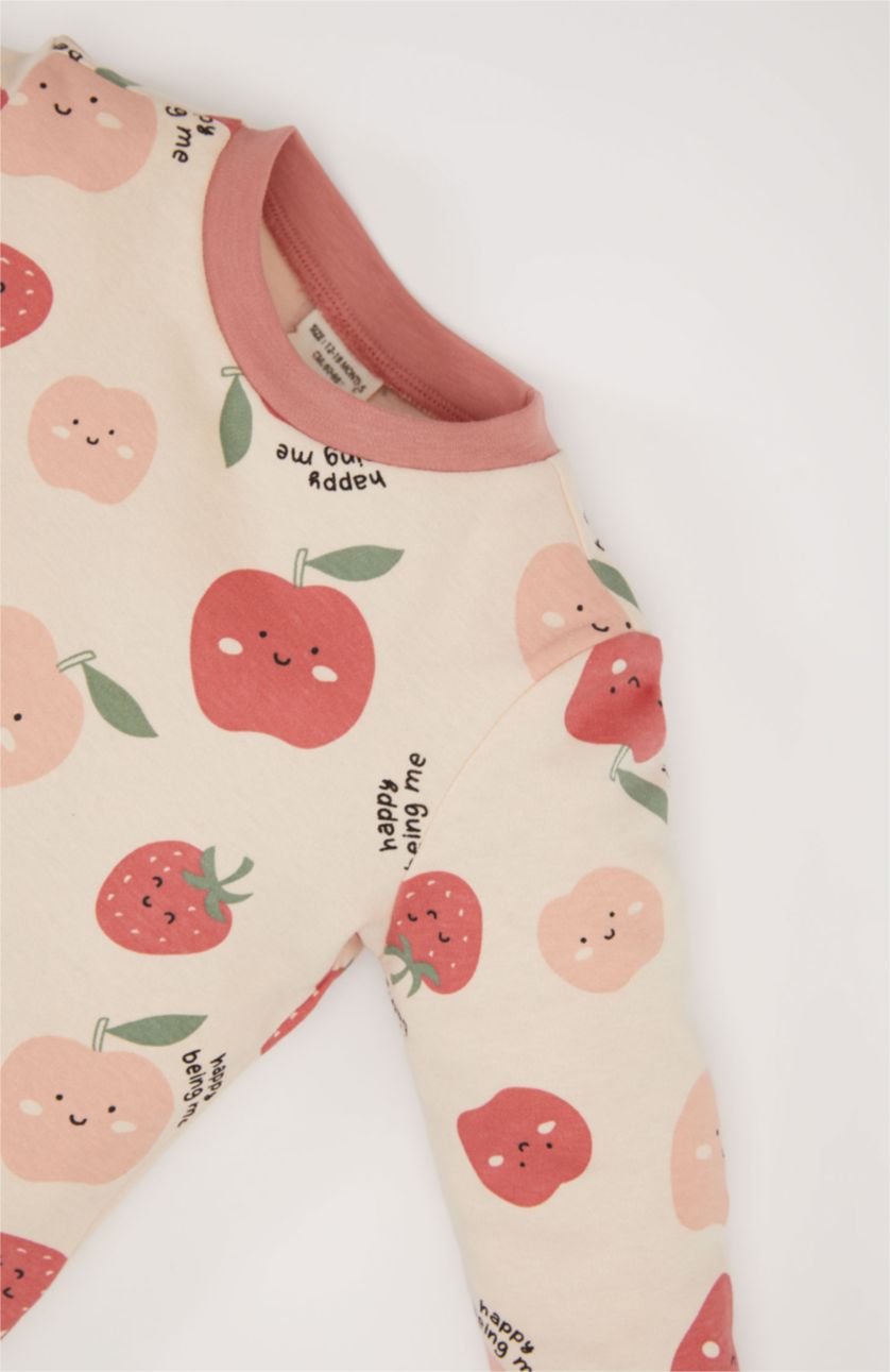 Kız Bebek Kum Kız Bebek Pijama Takımı Meyve Desenli Uzun Kollu Üst Beli Lastikli Uzun Alt