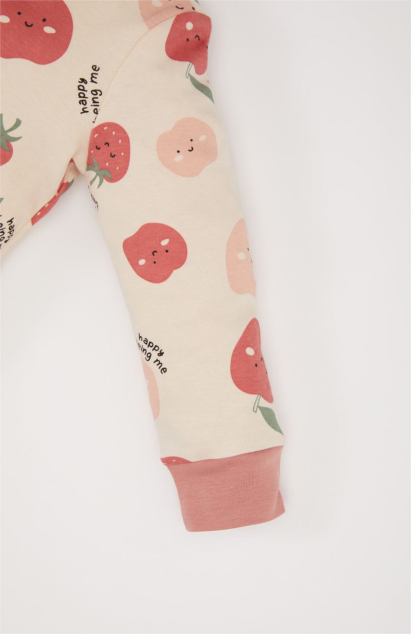 Kız Bebek Kum Kız Bebek Pijama Takımı Meyve Desenli Uzun Kollu Üst Beli Lastikli Uzun Alt