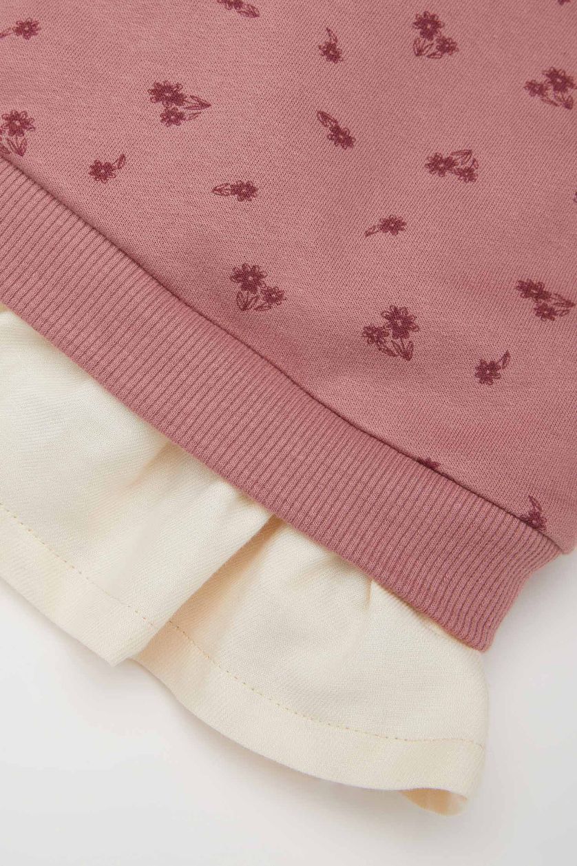 طفلة صغيرة وردي سويت شيرت زهري قصة عادية برقبة مستديرة ببطانة ناعمة للبيبي بنت