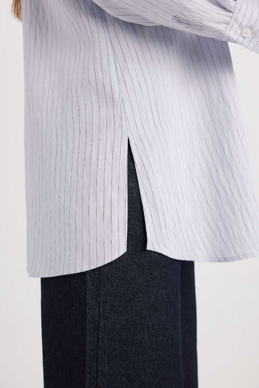 WOMAN Light Lilac Relax Fit Side Slit eeve Striped Shirt Tunic