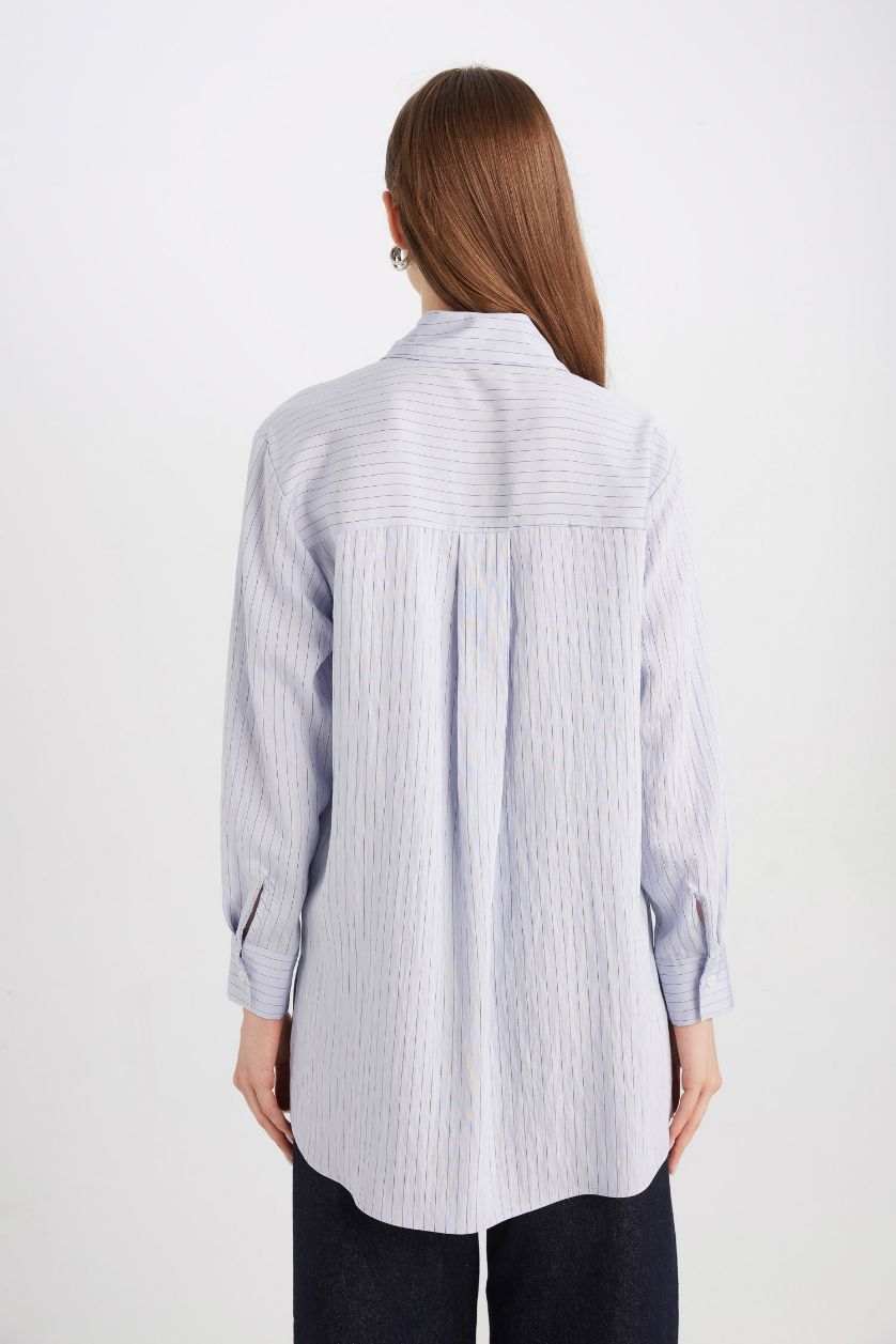 WOMAN Light Lilac Relax Fit Side Slit eeve Striped Shirt Tunic