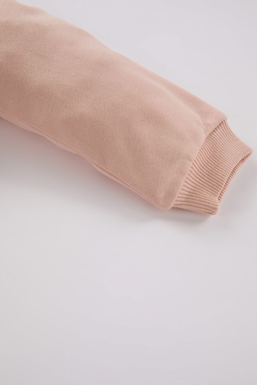 Kız Bebek Açık Pembe Gömlek Yaka Baskılı İçi Yumuşak Tüylü Sweatshirt Kız Bebek
