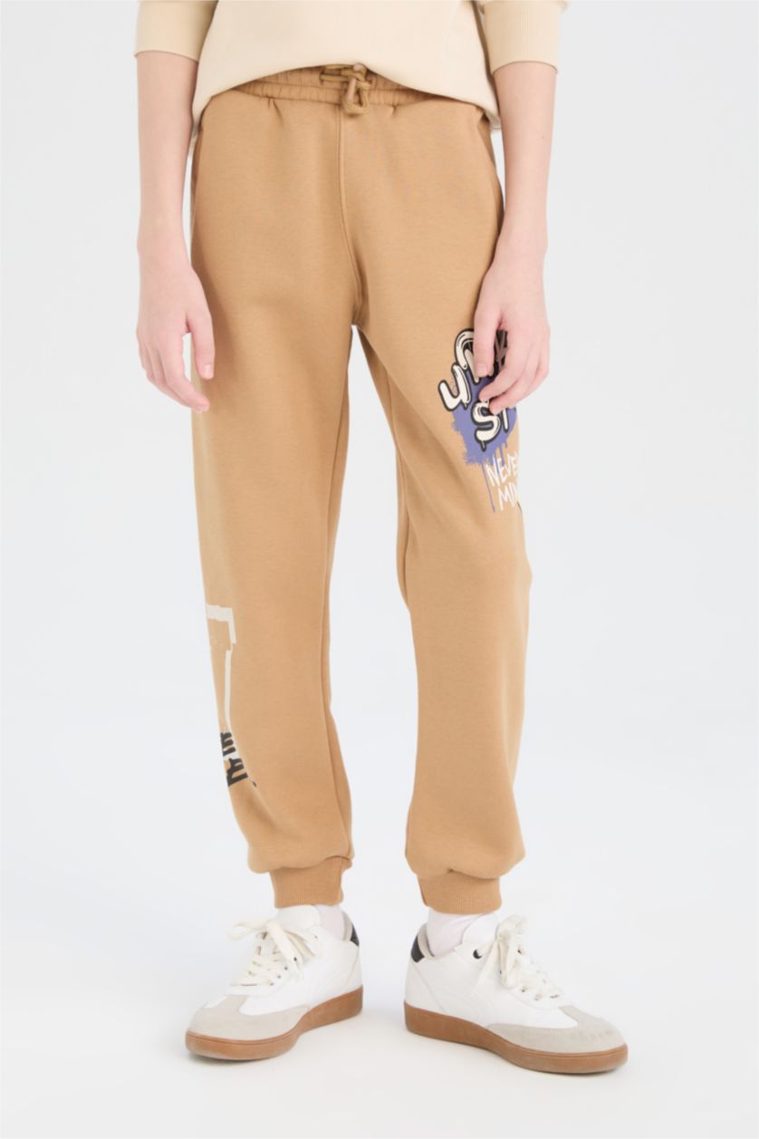 BOYS & TEENS Beige Boy Printed Elastic Waist Thick Sweatpants