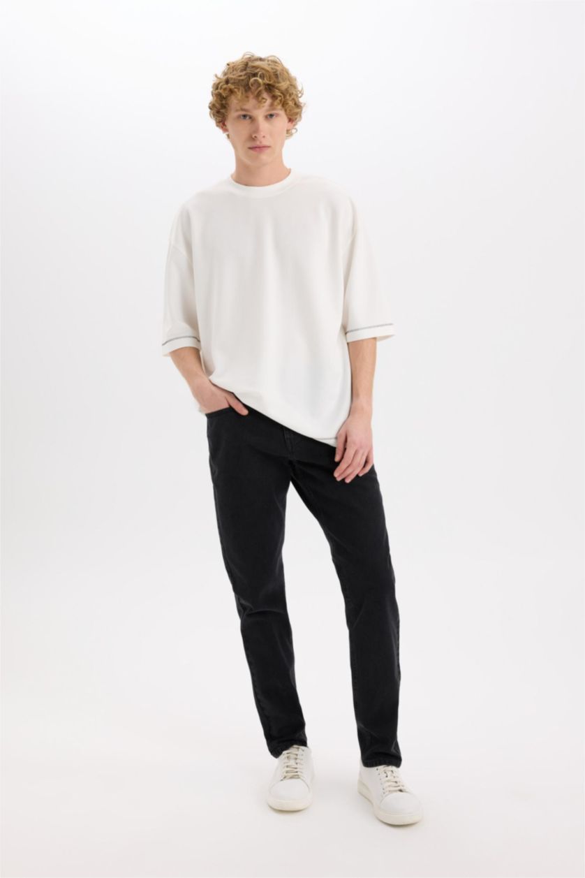 Мужчины Черный Regular Tapered Fit Прямые Джинсы