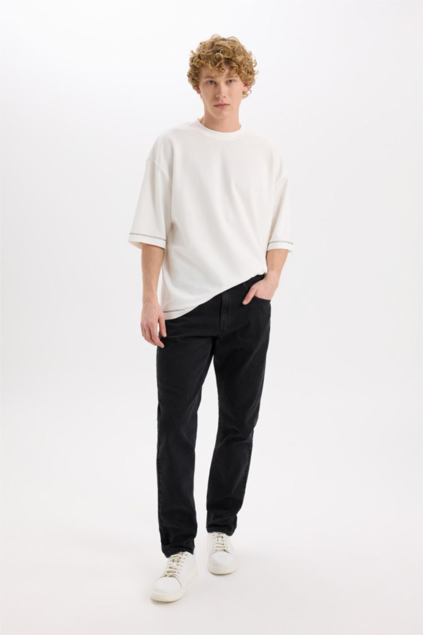 Мужчины Черный Regular Tapered Fit Прямые Джинсы