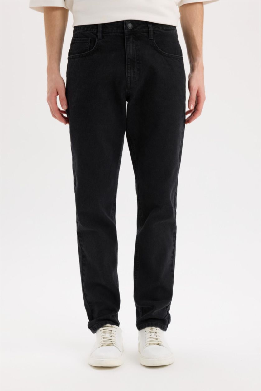 Мужчины Черный Regular Tapered Fit Прямые Джинсы