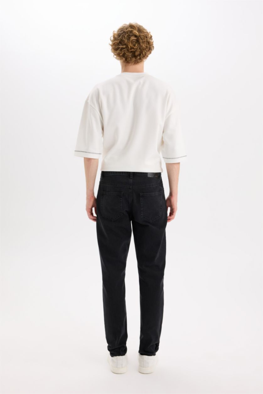 Мужчины Черный Regular Tapered Fit Прямые Джинсы