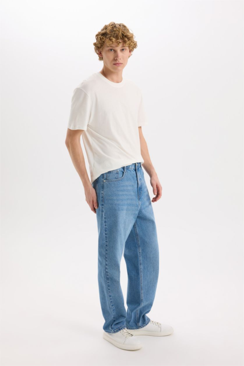 Мужчины Светло-синий Джинсы baggy fit с широкими штанинами и потертом стиле