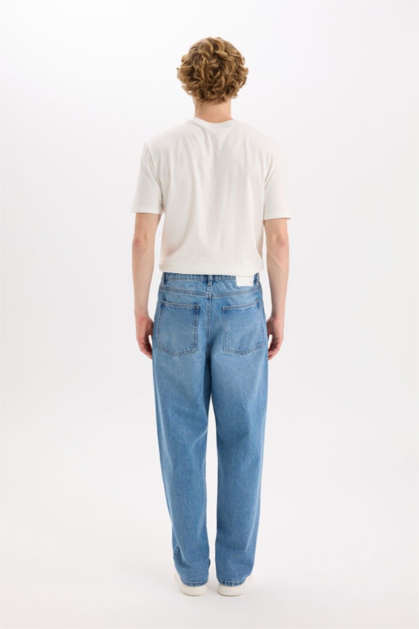 Мужчины Светло-синий Джинсы baggy fit с широкими штанинами и потертом стиле