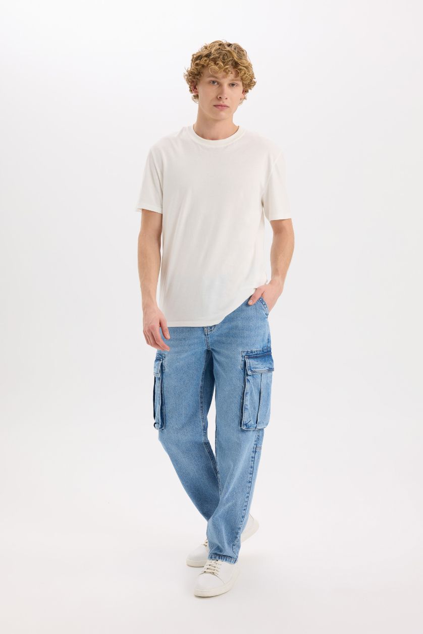 Мужчины Голубрй Джинсы Relax Fit с широкими штанинами