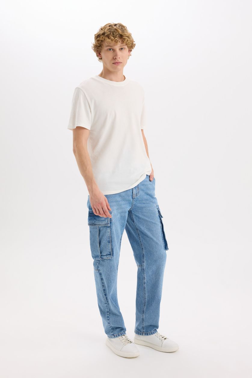 Мужчины Голубрй Джинсы Relax Fit с широкими штанинами