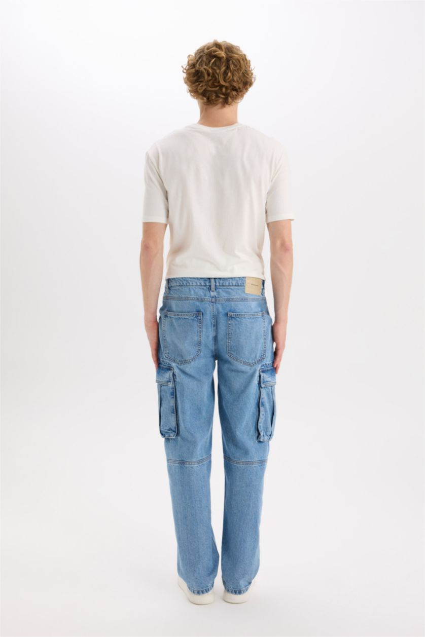 Мужчины Голубрй Джинсы Relax Fit с широкими штанинами