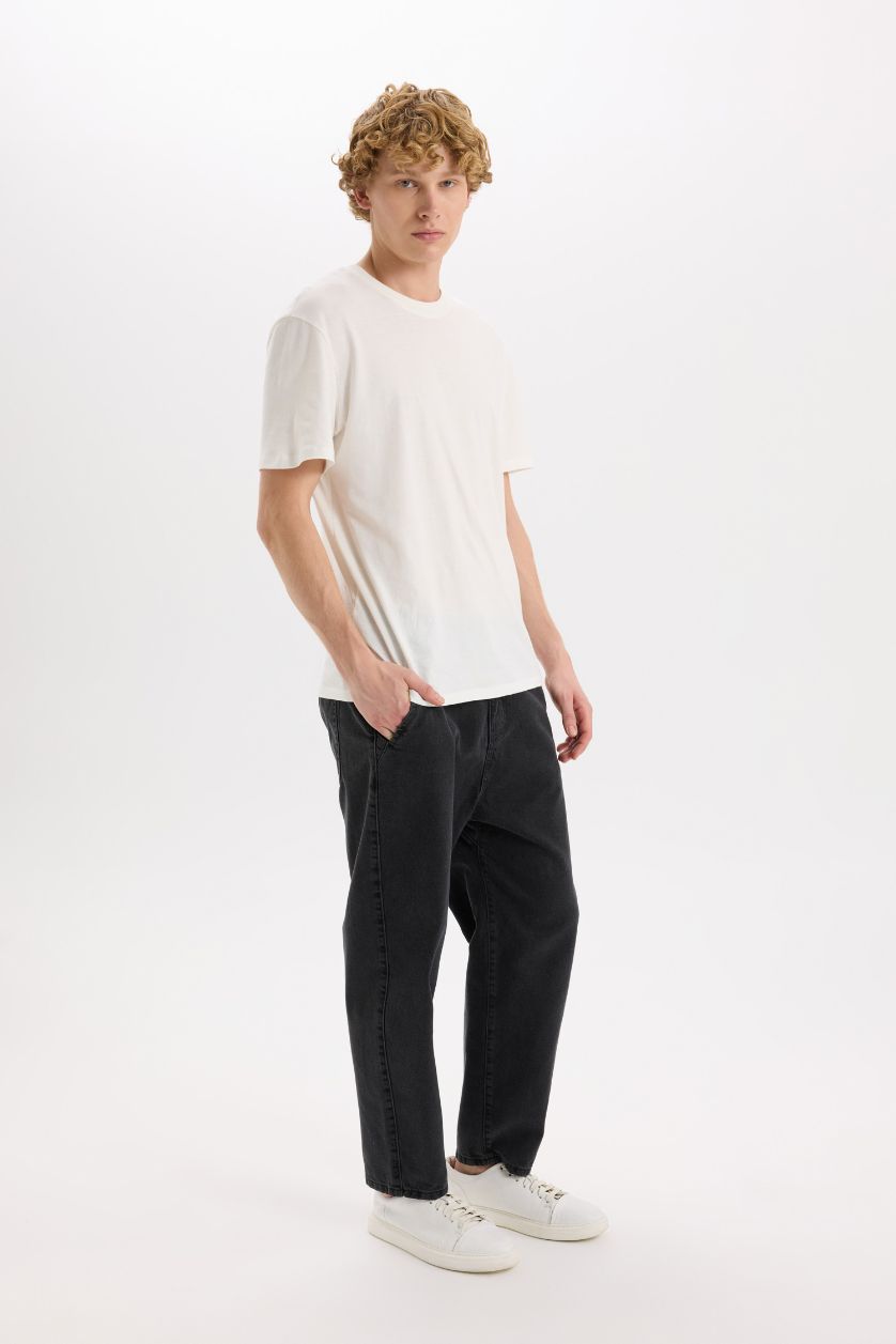 رجال أسود بنطلون جينز قصة مريحة فضفاضة برجل واسع وايد ليج