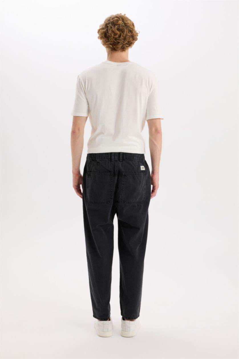 رجال أسود بنطلون جينز قصة مريحة فضفاضة برجل واسع وايد ليج