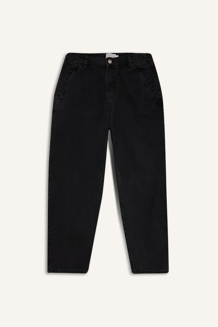 رجال أسود بنطلون جينز قصة مريحة فضفاضة برجل واسع وايد ليج