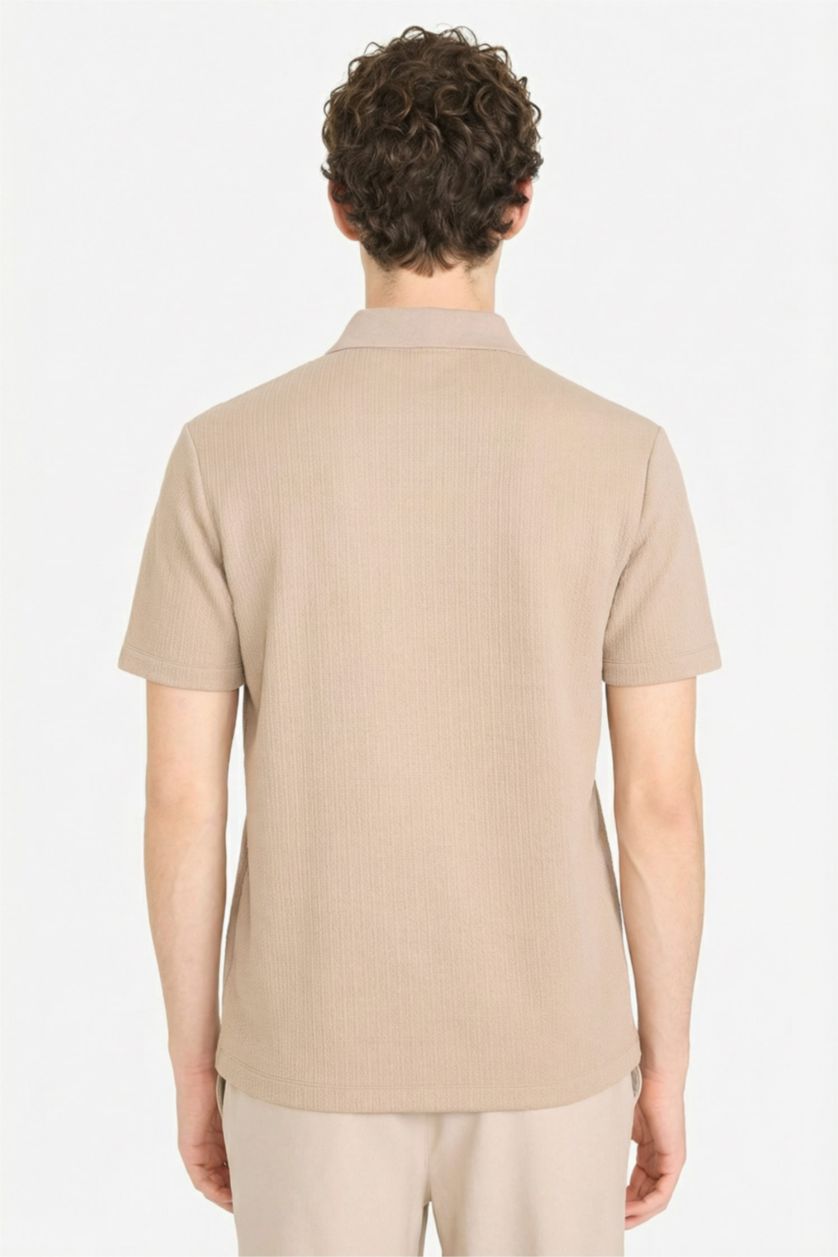 Erkek Bej Melanj Regular Fıt Polo Yaka Kısa Kollu Polo Tişört
