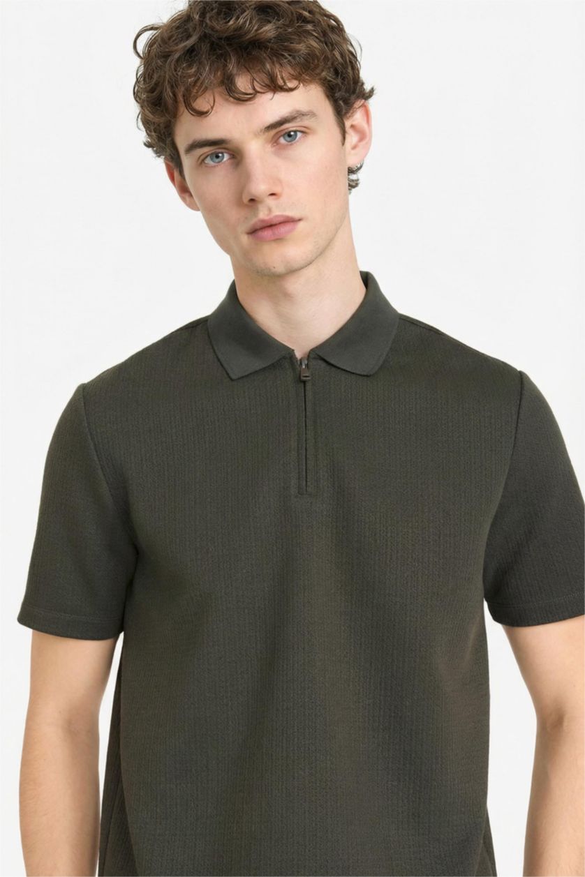 Man Khaki Regular Fit Polo Collar Polo T-Shirt