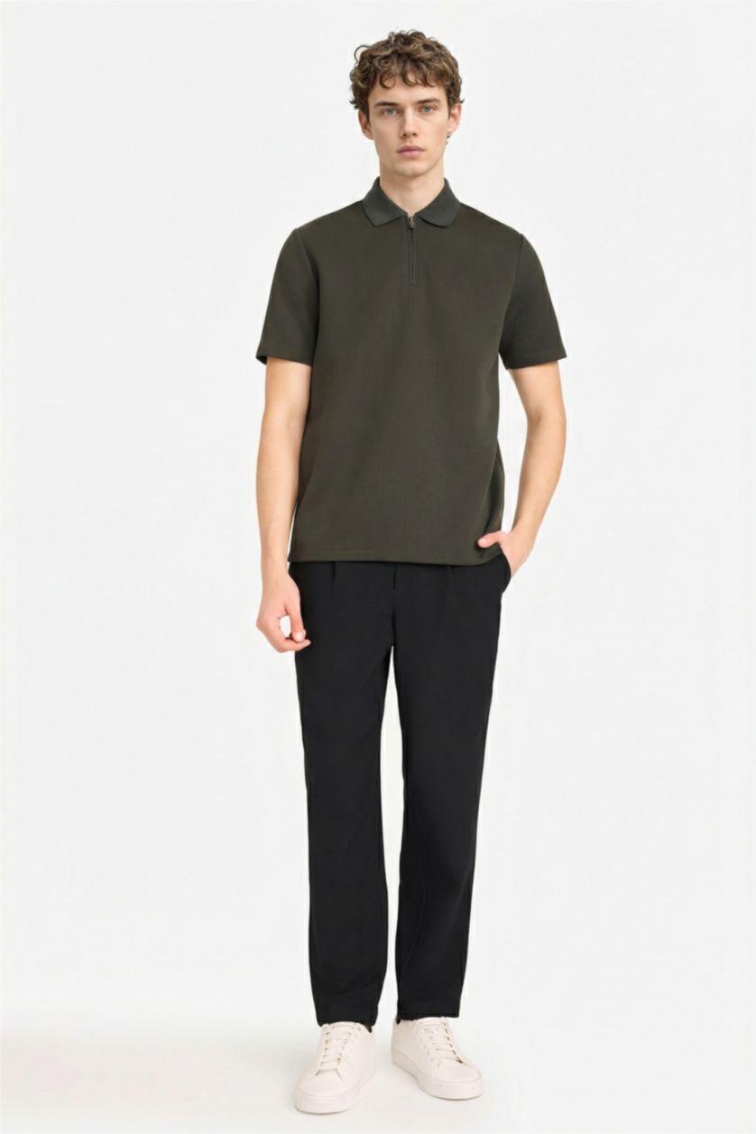 Man Khaki Regular Fit Polo Collar Polo T-Shirt