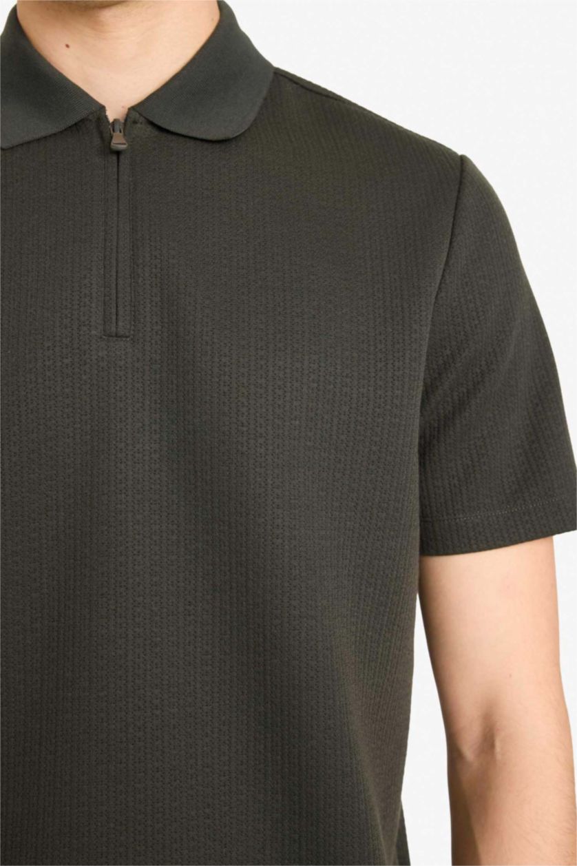 Man Khaki Regular Fit Polo Collar Polo T-Shirt