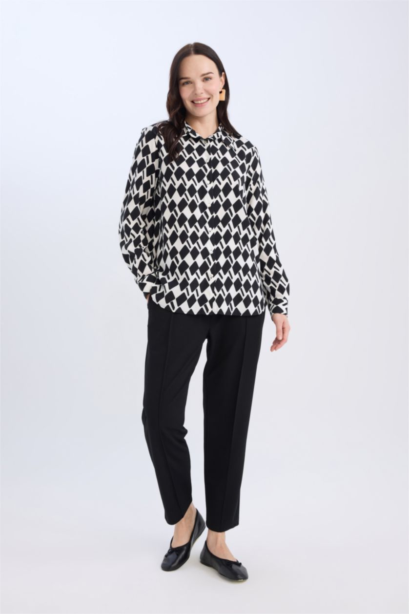 WOMAN Black Regular Fit Shirt Collar Long Sleeve Shirt