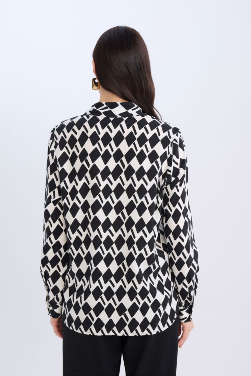 WOMAN Black Regular Fit Shirt Collar Long Sleeve Shirt