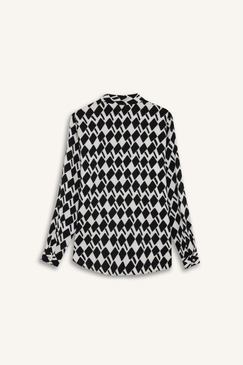 WOMAN Black Regular Fit Shirt Collar Long Sleeve Shirt