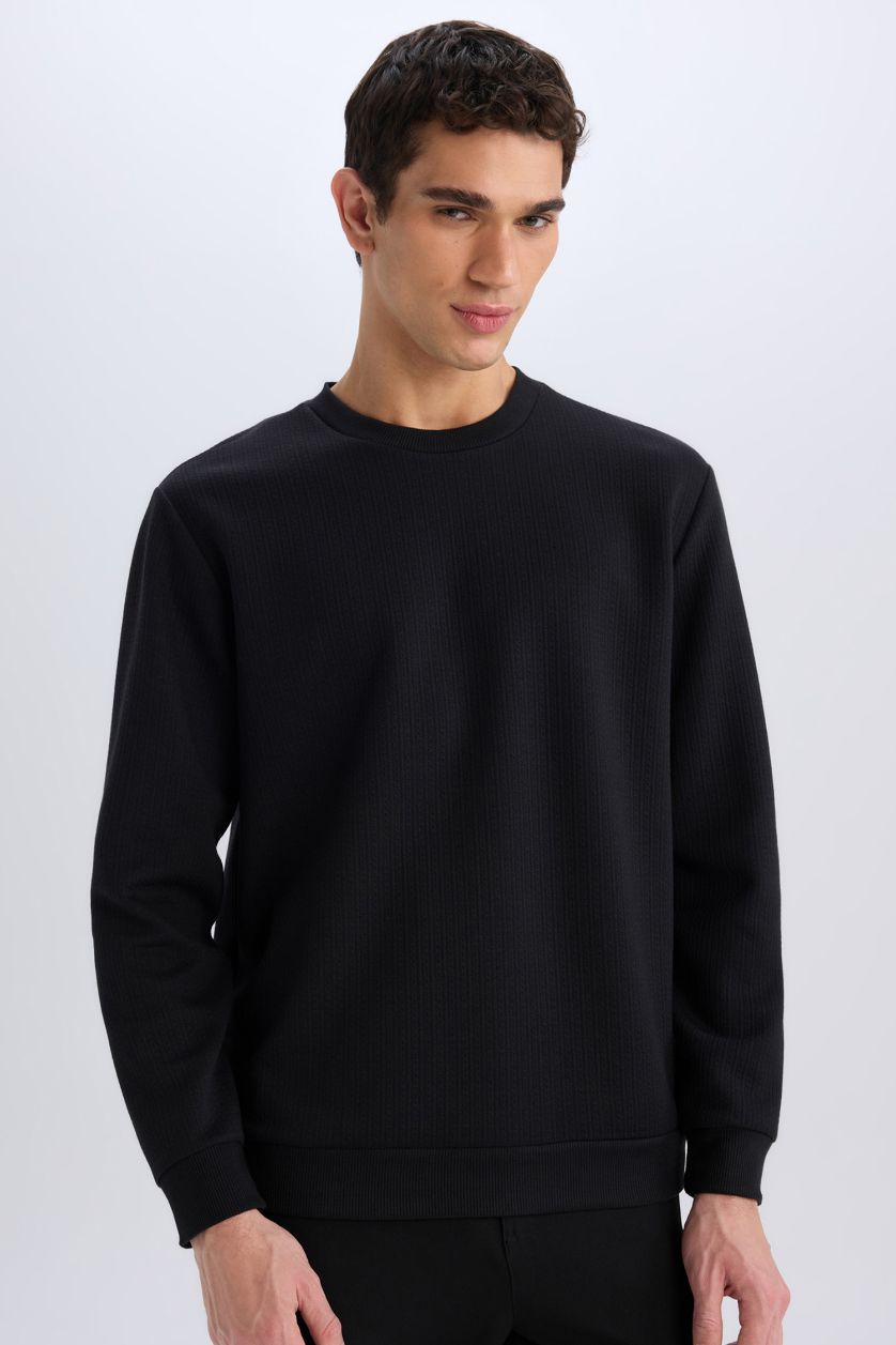 Erkek Siyah Regular Fit Bisiklet Yaka Basic Düz Sweatshirt