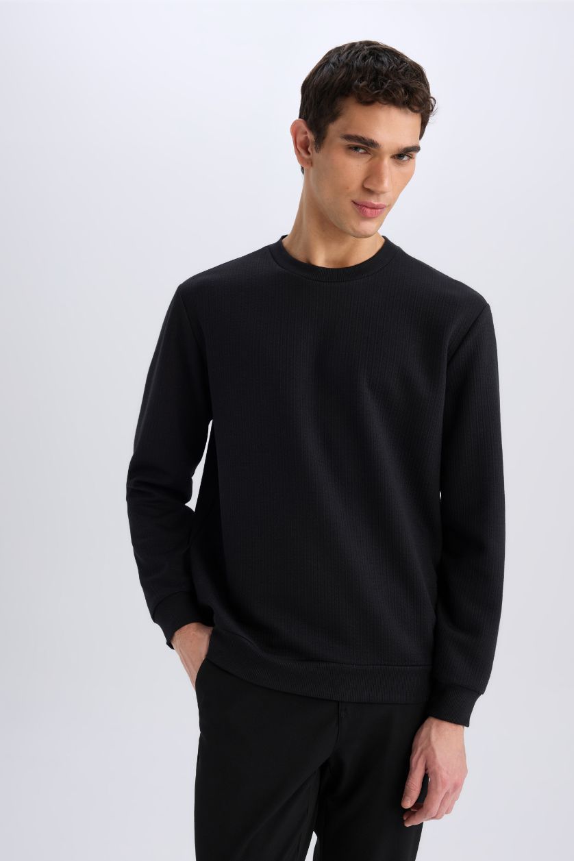 Erkek Siyah Regular Fit Bisiklet Yaka Basic Düz Sweatshirt