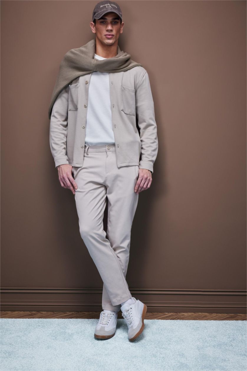 Erkek Bej Regular Fit Polo Yaka Gömlek Ceket