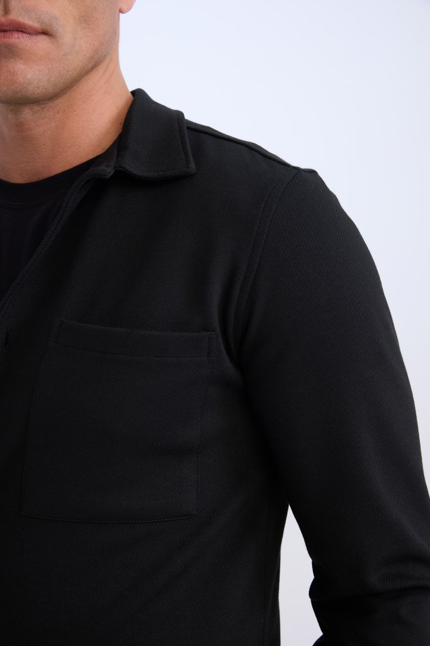 Erkek Siyah Regular Fit Polo Yaka Gömlek Ceket