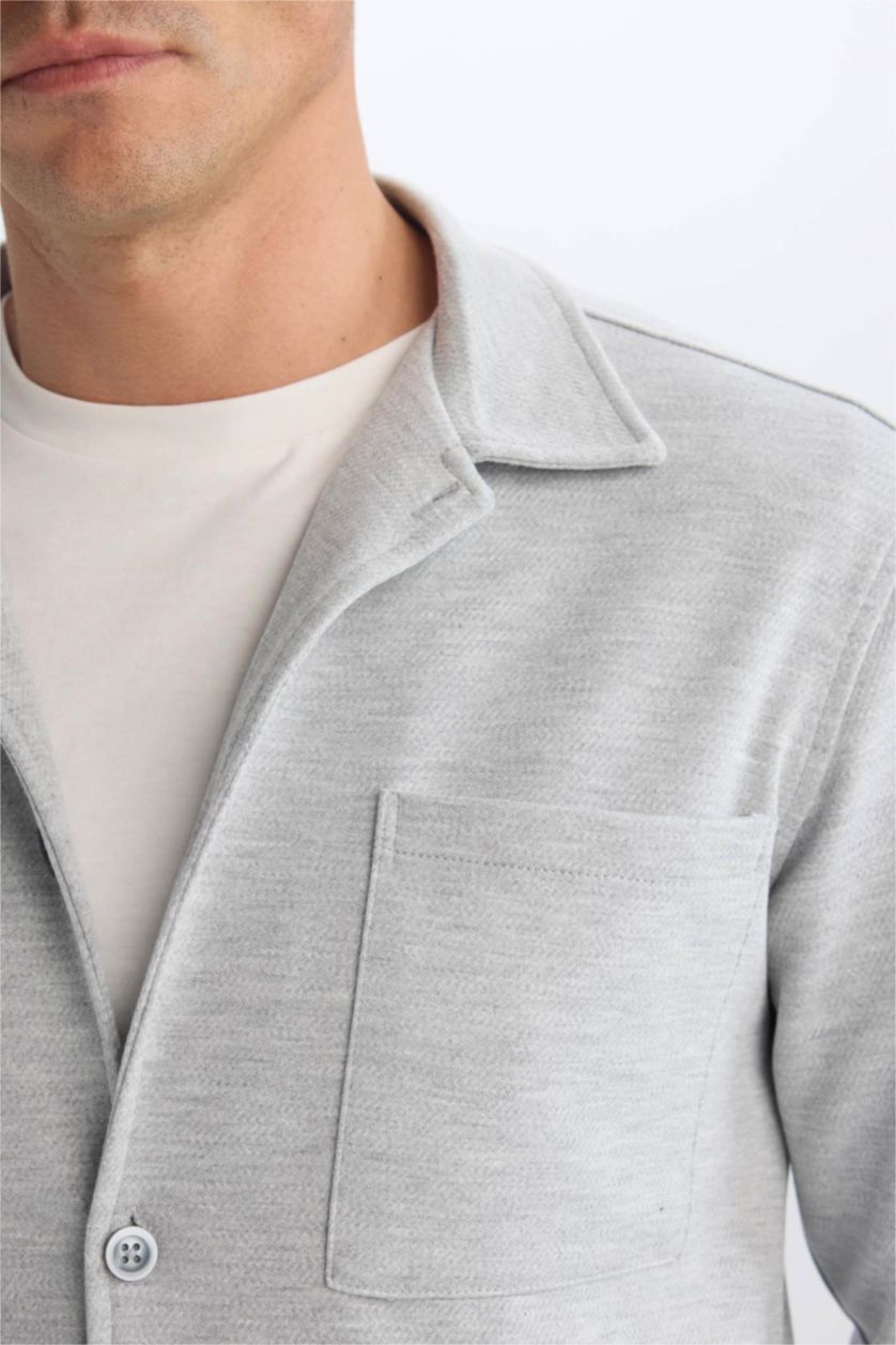 Erkek Gri Melanj Regular Fit Polo Yaka Gömlek Ceket