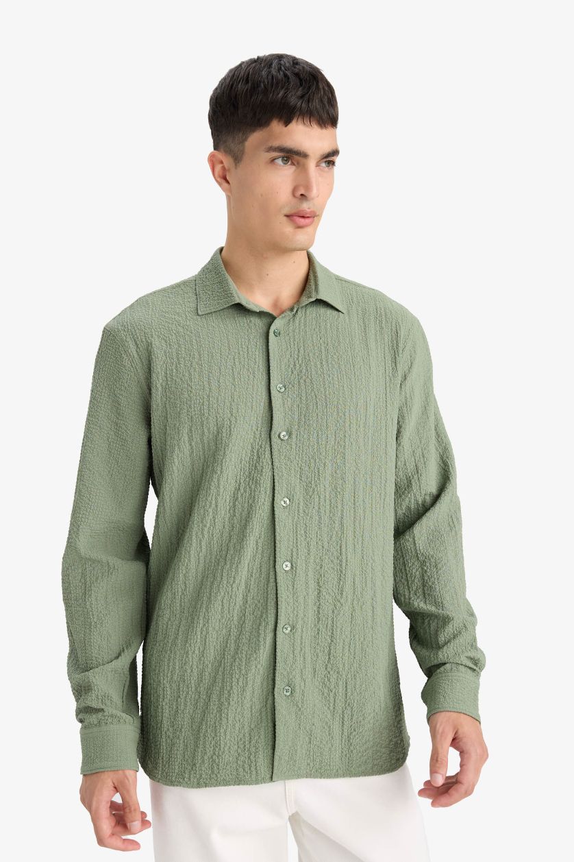 Ерлер Жеңіл хаки Современная посадка рубашка поло с длинными рукавами из ткани